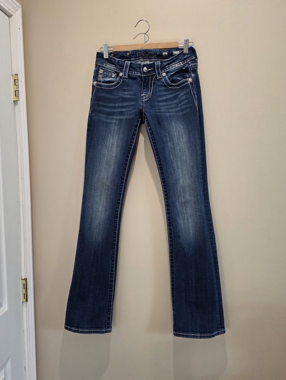 Miss Me Embellished Dark Blue Women's Bootcut Jeans Low Rise Size 26